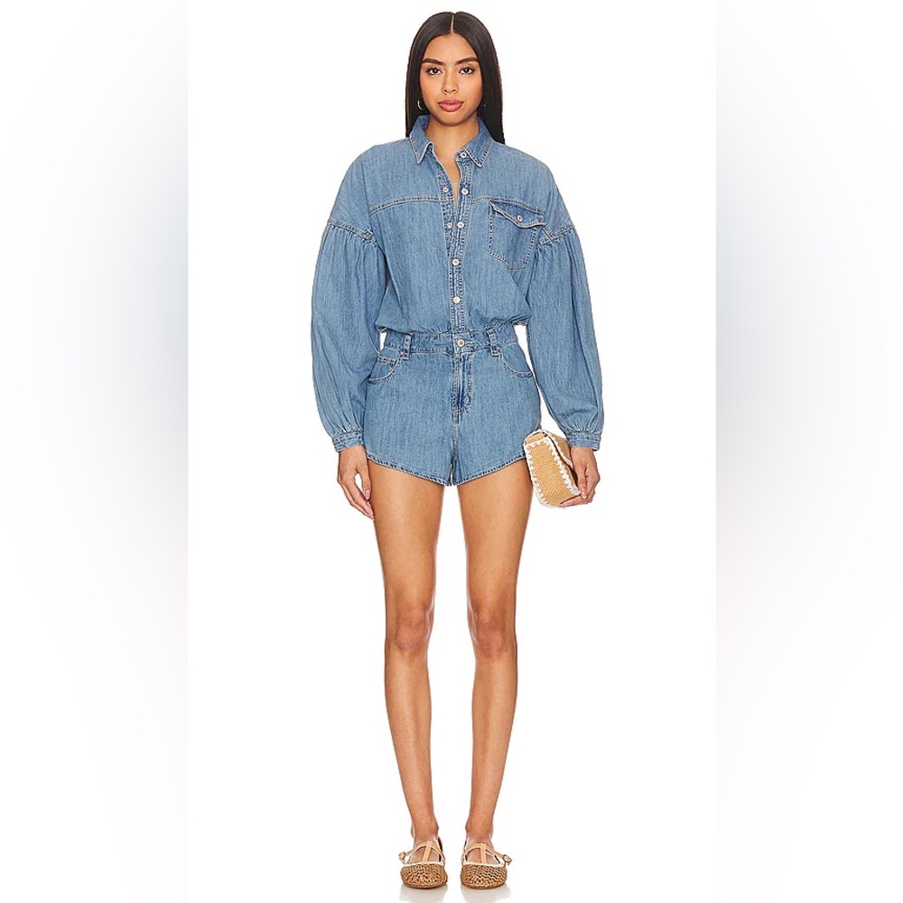 We The Free Blue Denim Jumpsuit